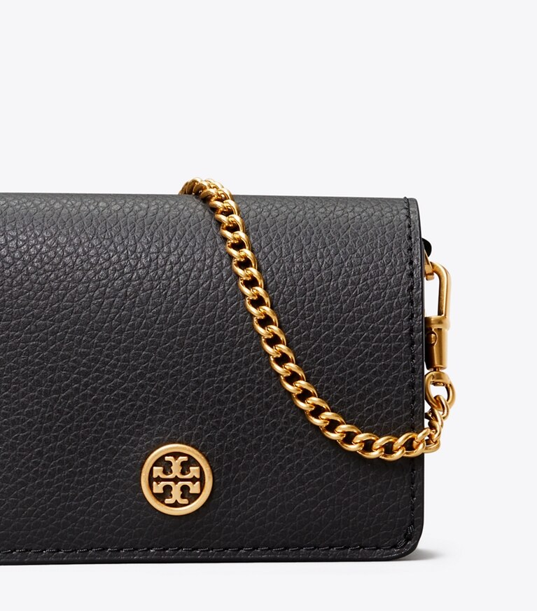 Tory Burch designer wallets Walker Nano Chain Wallet in Black angle