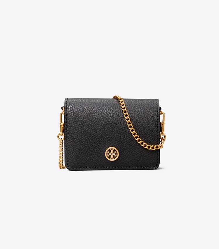 Tory Burch designer wallets Walker Nano Chain Wallet in Black front