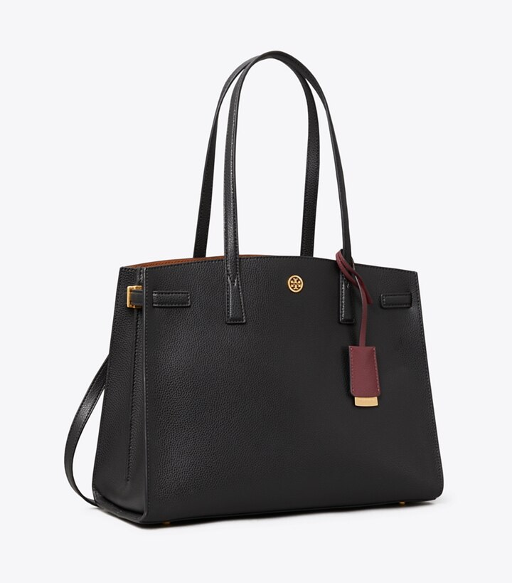 Arriba 69+ imagen tory burch black leather satchel