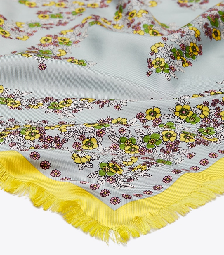 Tory Burch designer scarves Wallpaper Floral Neckerchief in Pale Blue overhead