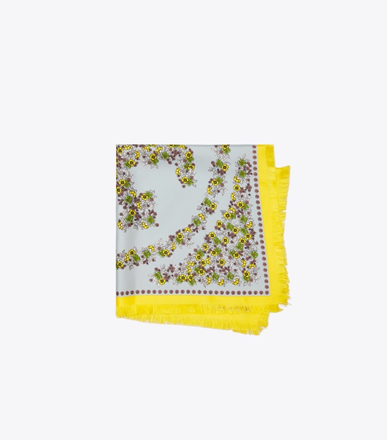 Tory Burch designer scarves Wallpaper Floral Neckerchief in Pale Blue overhead