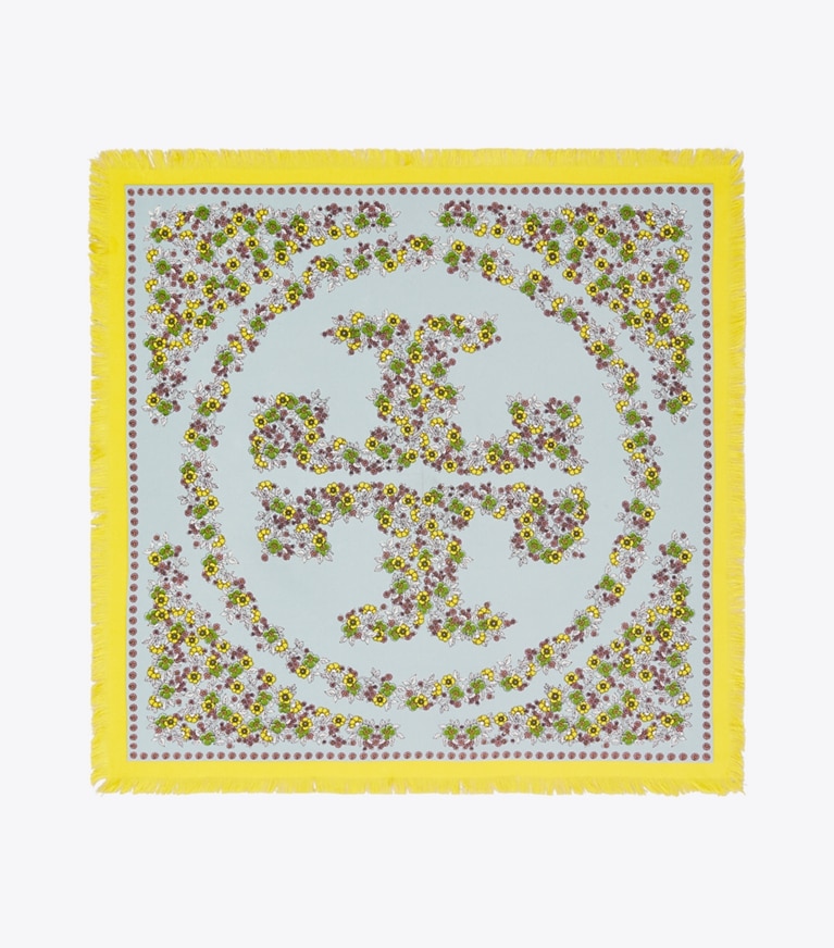 Tory Burch designer scarves Wallpaper Floral Neckerchief in Pale Blue overhead