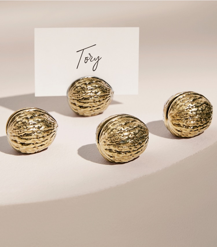 Tory Burch designer tabletop & drinkware Walnut Place-Card Holders Set of 4 in Brass editorial