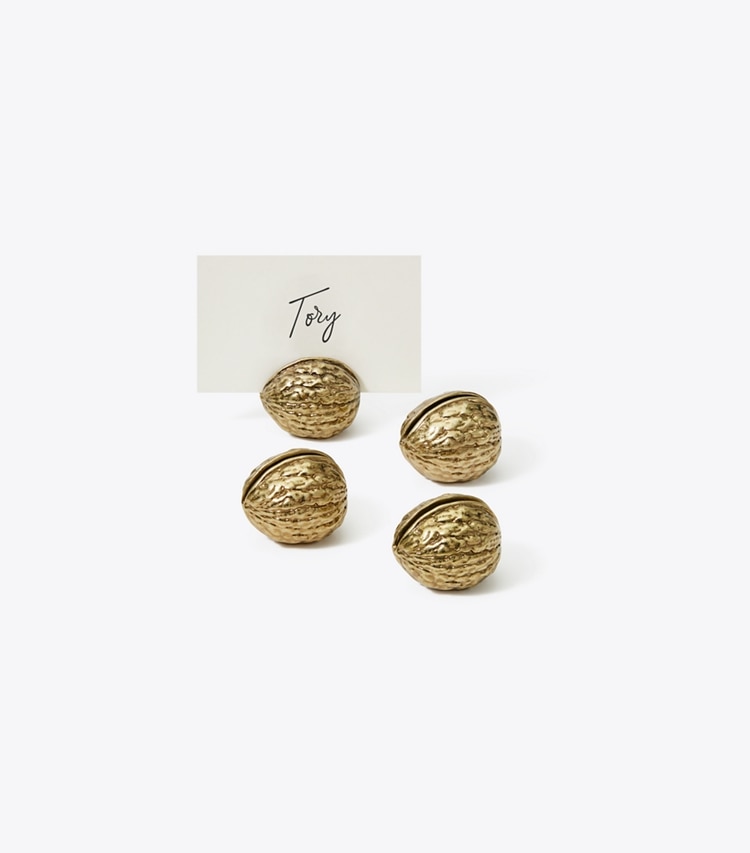 Tory Burch designer tabletop & drinkware Walnut Place-Card Holders Set of 4 in Brass group