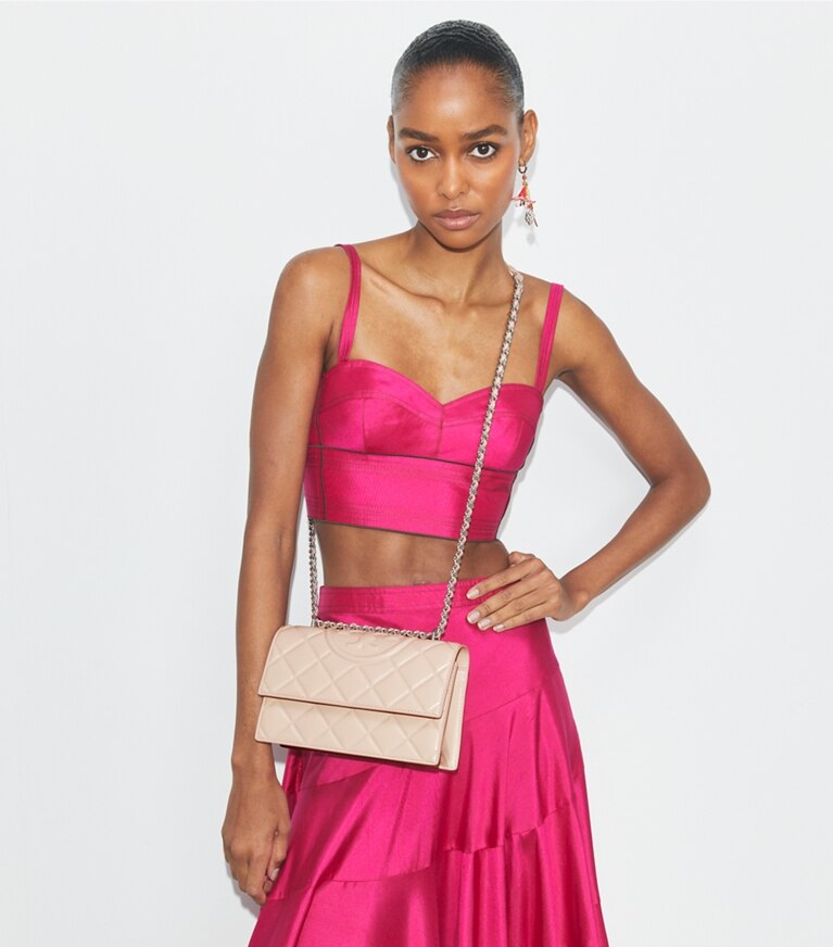 Tory Burch designer schultertaschen Wandelbare Fleming Schultertasche, klein in Soft Pink angle