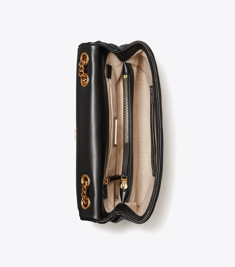 Tory Burch designer schultertaschen Wandelbare Kira Schultertasche mit Chevron-Steppung in Black / Rolled Brass angle
