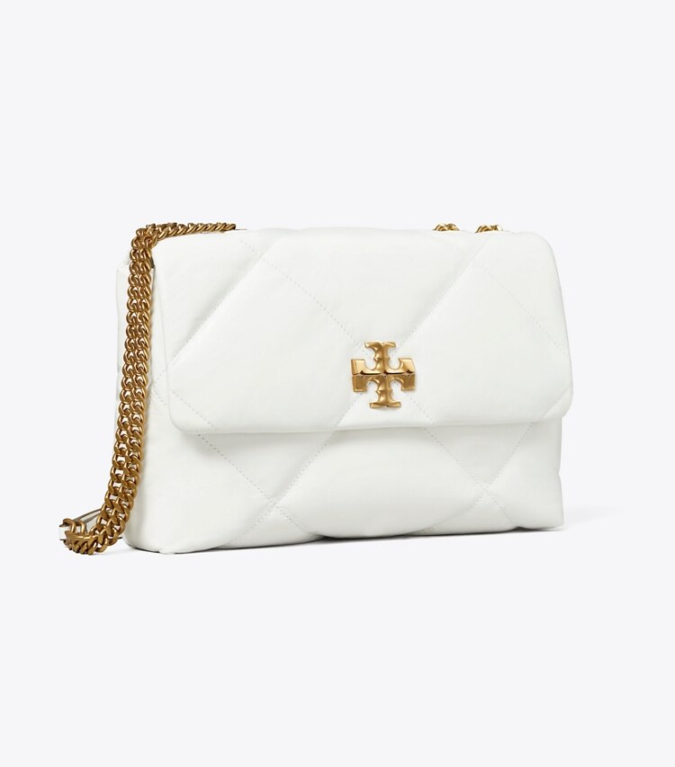 Tory Burch designer schultertaschen Wandelbare Kira Schultertasche mit Rautensteppung in Blanc angle