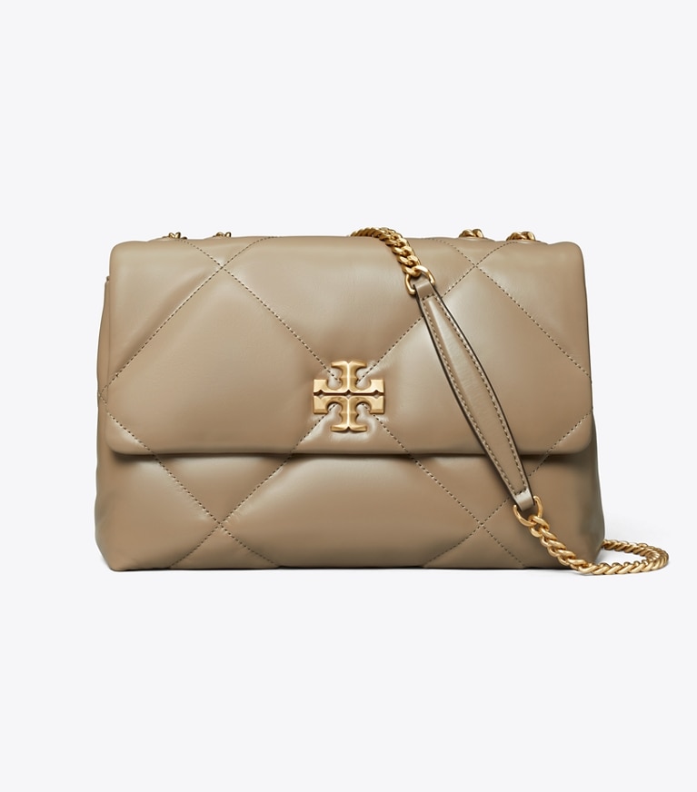 Tory Burch designer schultertaschen Wandelbare Kira Schultertasche mit Rautensteppung in Taupe Oak angle