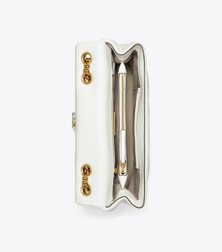 Tory Burch designer schultertaschen Wandelbare Kira Schultertasche mit Rautensteppung in Blanc angle