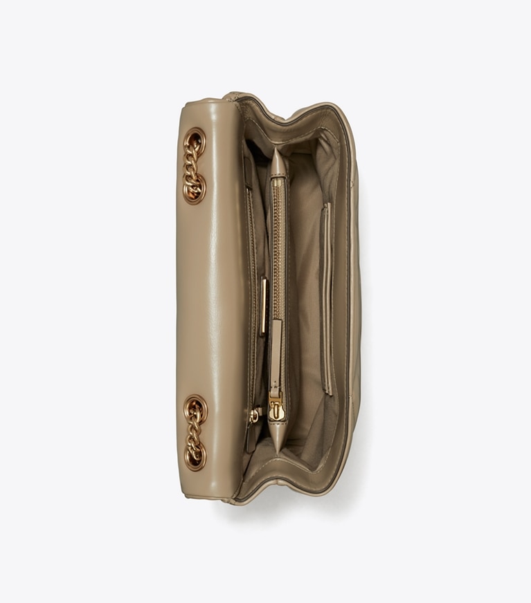 Tory Burch designer schultertaschen Wandelbare Kira Schultertasche mit Rautensteppung in Taupe Oak angle