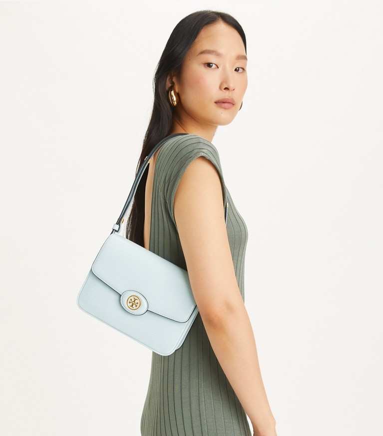 Tory Burch designer schultertaschen Wandelbare Robinson Schultertasche mit Schraffur in Summit angle