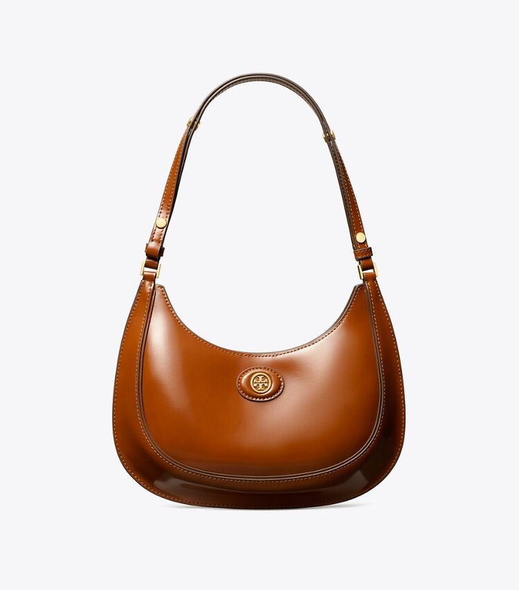 Tory Burch designer schultertaschen Wandelbare sichelförmige Robinson Tasche aus Spazzolatoleder in DARK SIENNA front