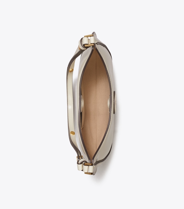 Tory Burch designer schultertaschen Wandelbare sichelförmige Robinson Tasche aus Spazzolatoleder in SHEA BUTTER angle
