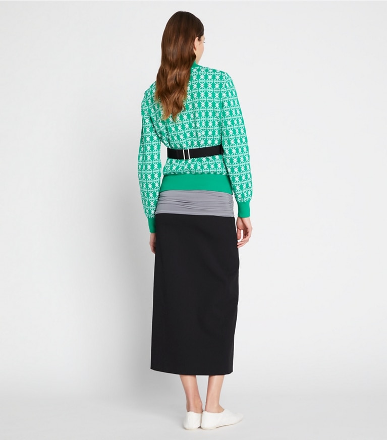 Tory Sport designer jacken Warm-Up Jacquardjacke aus Funktionsstrick in Vineyard Column T front