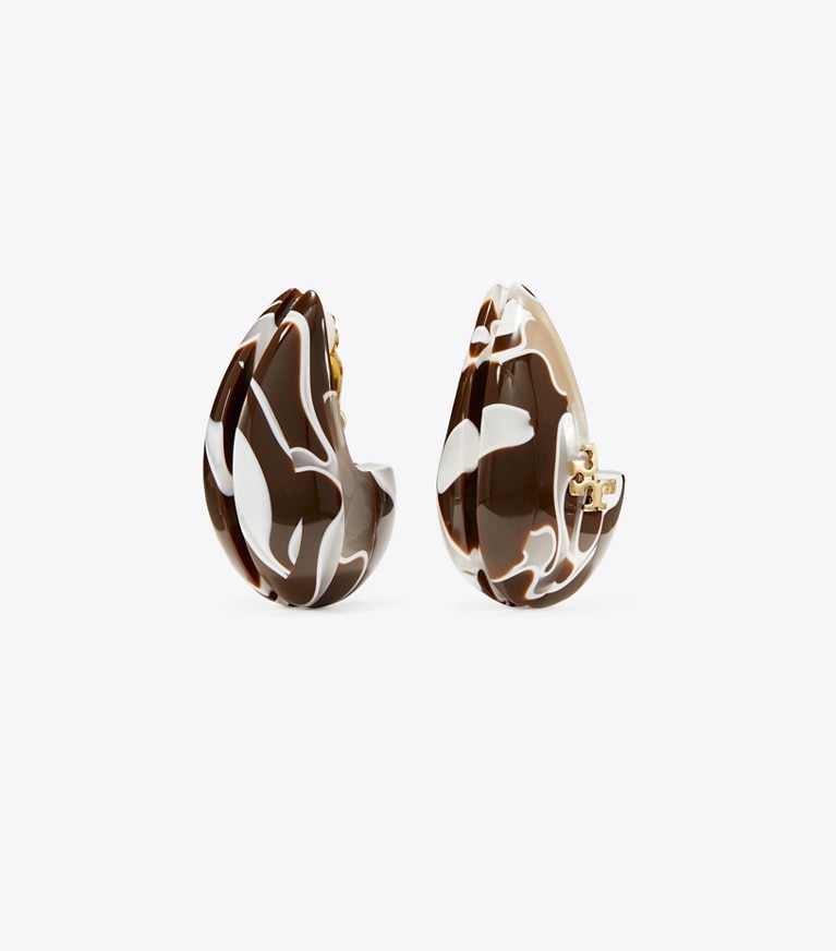 Tory Burch designer earrings Wave Earring in Brown Swirl front