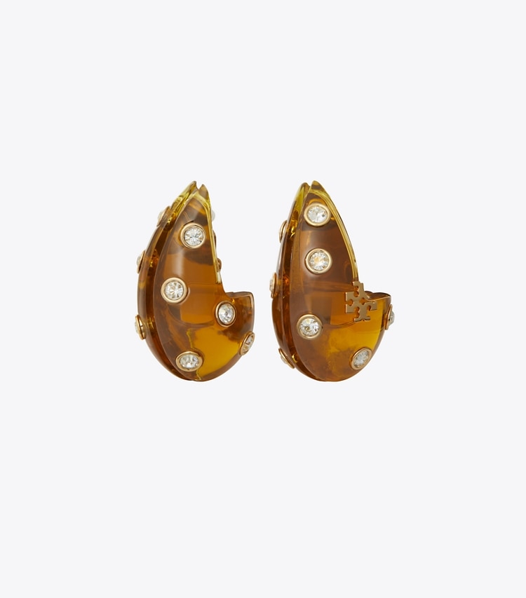 Tory Burch designer earrings Wave Earring in Brown / Crystal detail
