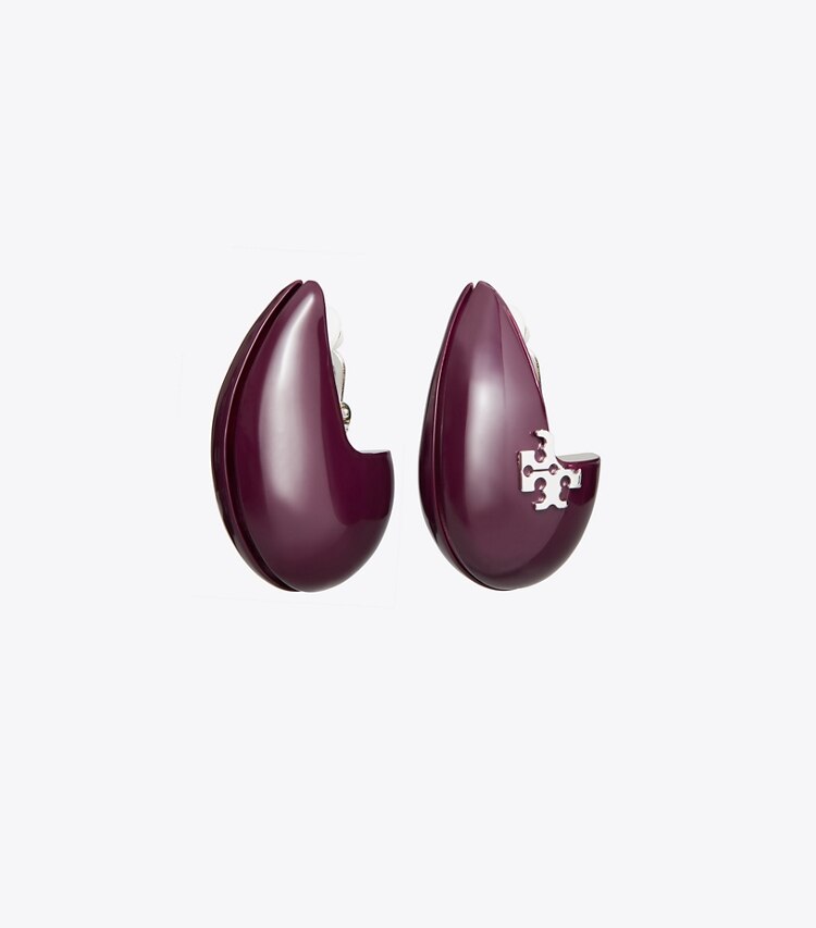 Tory Burch designer earrings Wave Earring in Eggplant front