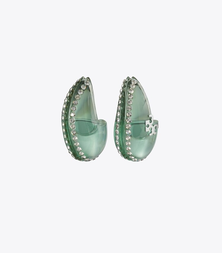 Tory Burch designer イヤリング＆ピアス ウェーブ イヤリング in Tory Silver / Sky / Crystal front