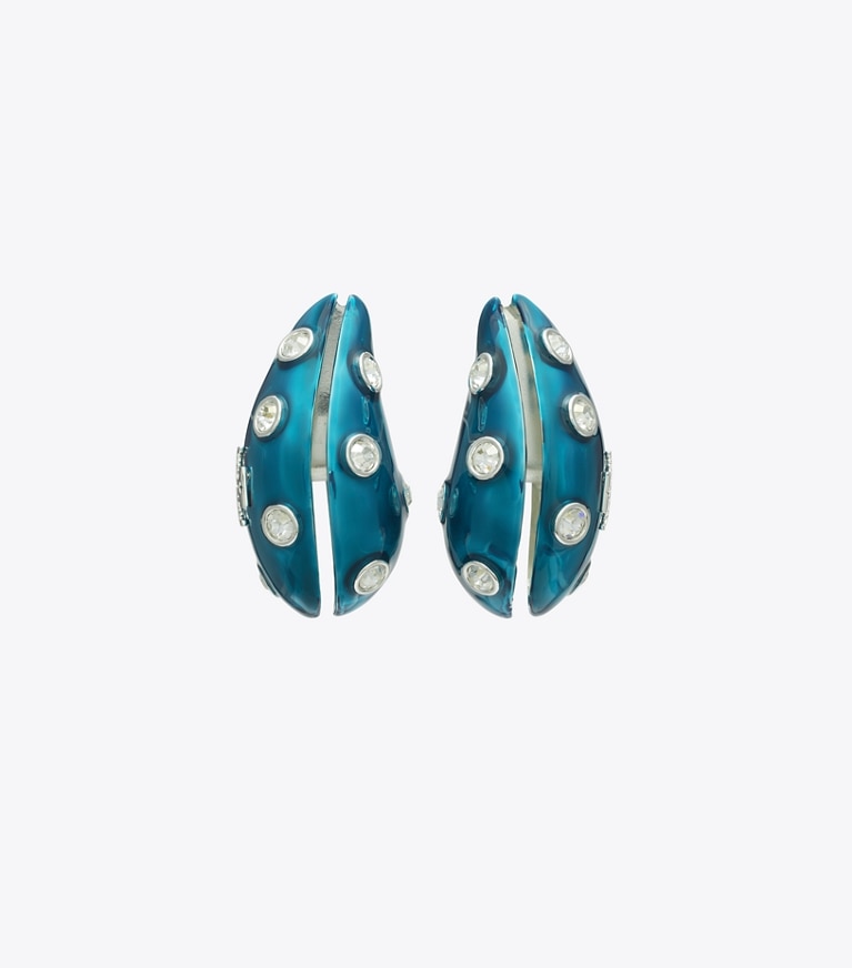 Tory Burch designer ohrringe Wave Ohrring in Blue / Crystal front