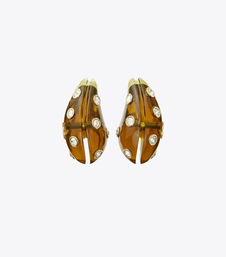 Tory Burch designer ohrringe Wave Ohrring in Brown / Crystal front