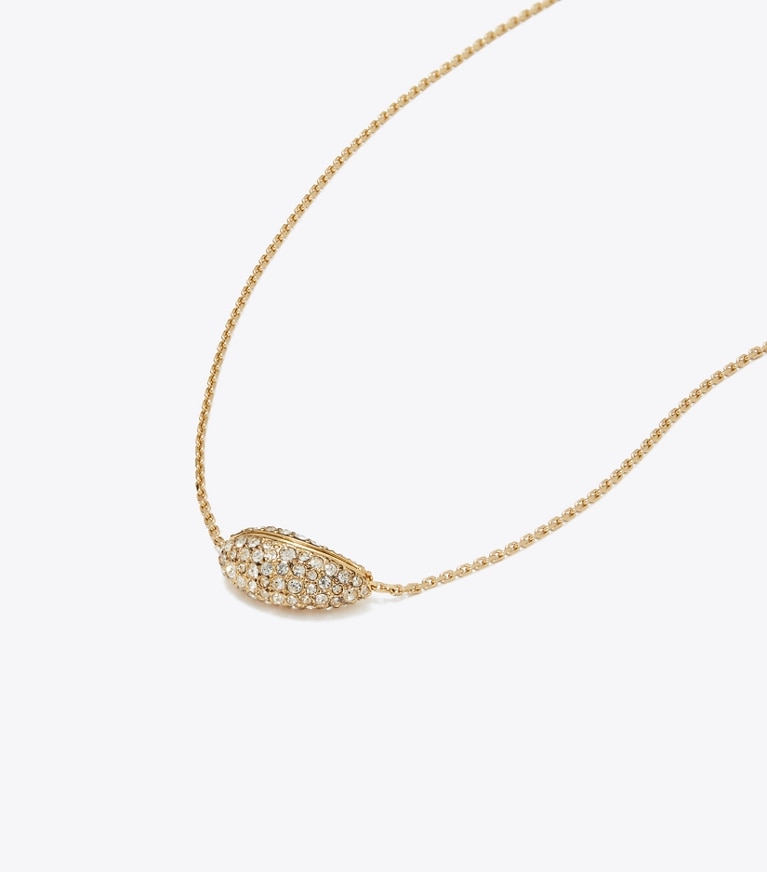 Tory Burch designer necklaces Wave Pavé Pendant in Light Brass / Crystal front
