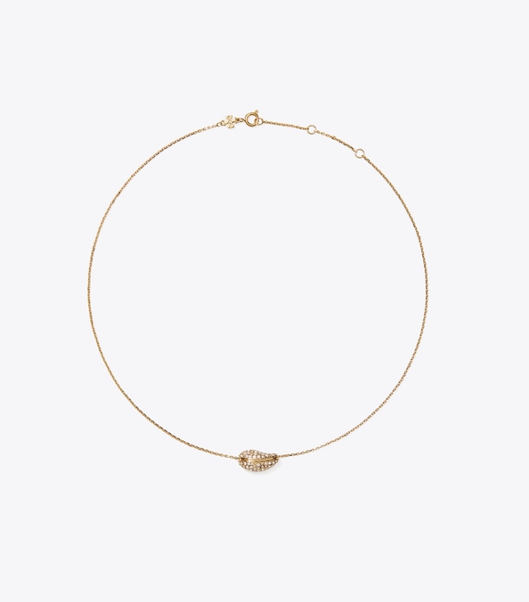 Tory Burch designer necklaces Wave Pavé Pendant in Light Brass / Crystal front