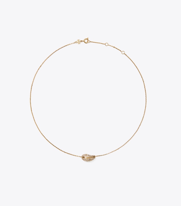 Tory Burch designer necklaces Wave Pavé Pendant in Light Brass / Crystal front