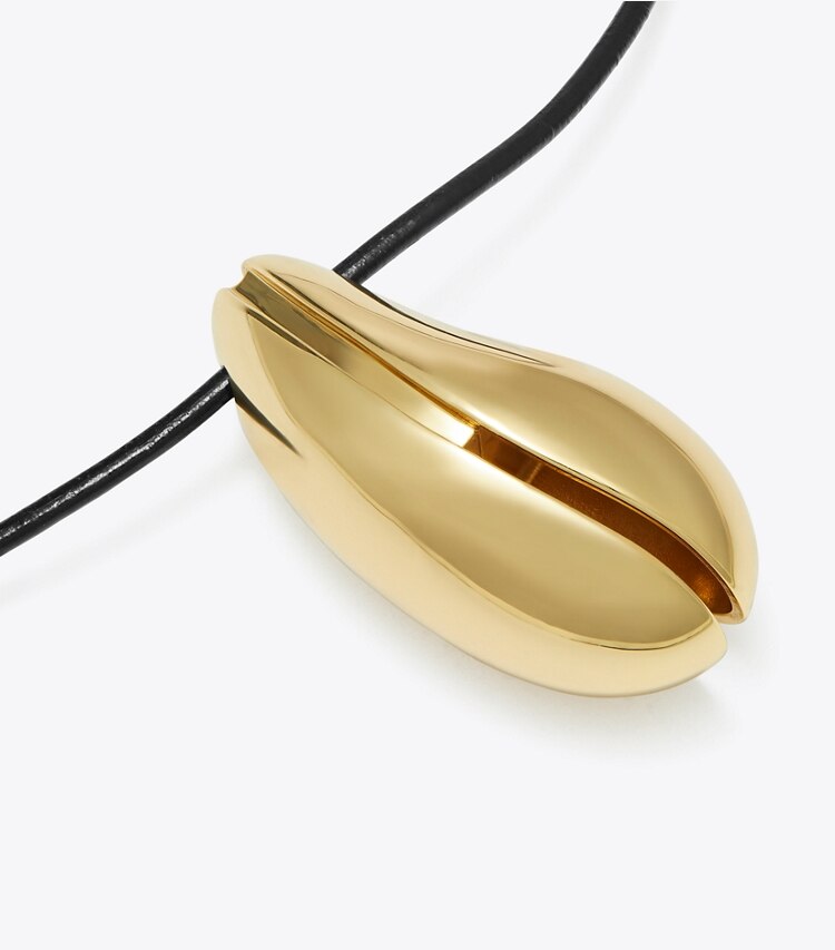 Tory Burch designer necklaces Wave Pendant in Light Brass / Black additional