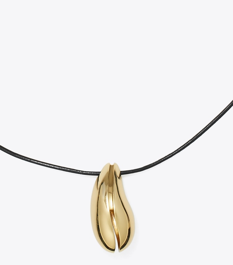 Tory Burch designer necklaces Wave Pendant in Light Brass / Black detail