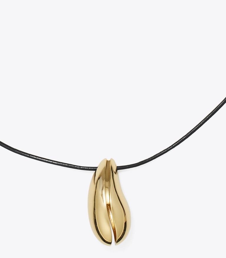 Tory Burch designer necklaces Wave Pendant in Light Brass / Black front