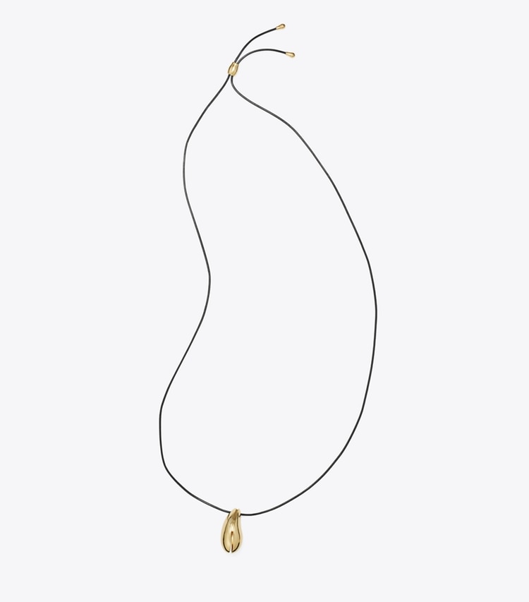Tory Burch designer necklaces Wave Pendant in Light Brass / Black front