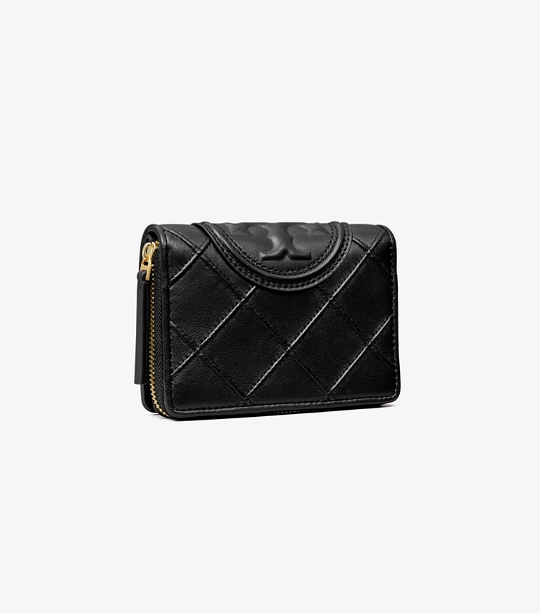 Tory Burch designer geldbörsen Weiche, aufklappbare Fleming Geldbörse in Black angle