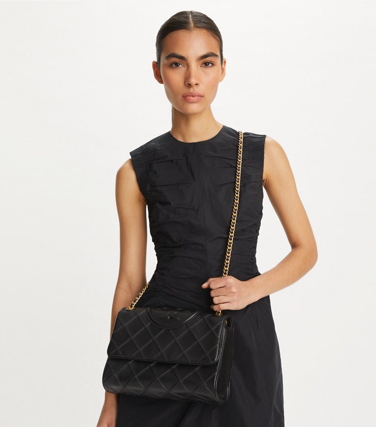 Tory Burch designer schultertaschen Weiche, wandelbare Fleming Schultertasche in Black angle