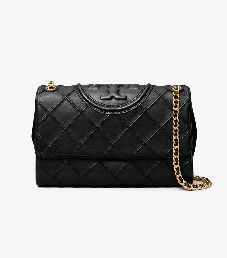 Tory Burch designer schultertaschen Weiche, wandelbare Fleming Schultertasche in Black front