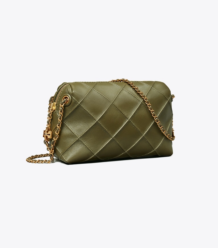 Tory Burch designer crossbody bags Weiche Fleming Crossbody Bag in Dark Olive angle