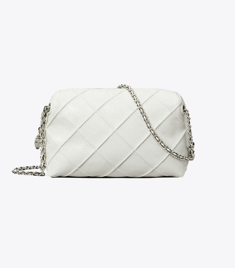Tory Burch designer crossbody bags Weiche Fleming Crossbody Bag im Used-Look in Blanc front