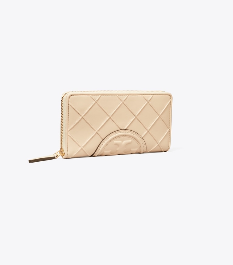 Tory Burch designer geldbörsen Weiche Fleming Geldbörse im Kontinentalformat mit Reißverschluss in New Cream angle