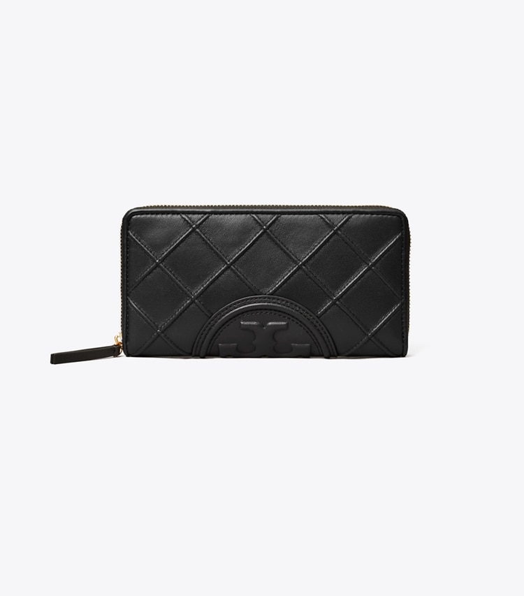Tory Burch designer geldbörsen Weiche Fleming Geldbörse im Kontinentalformat mit Reißverschluss in Black front
