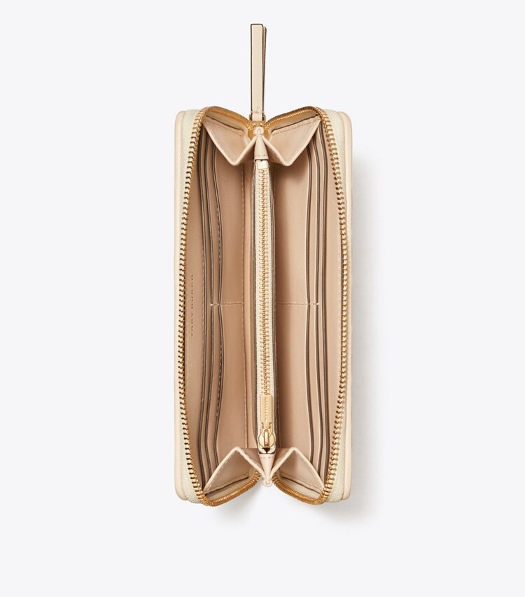 Tory Burch designer geldbörsen Weiche Fleming Geldbörse im Kontinentalformat mit Reißverschluss in New Cream von oben