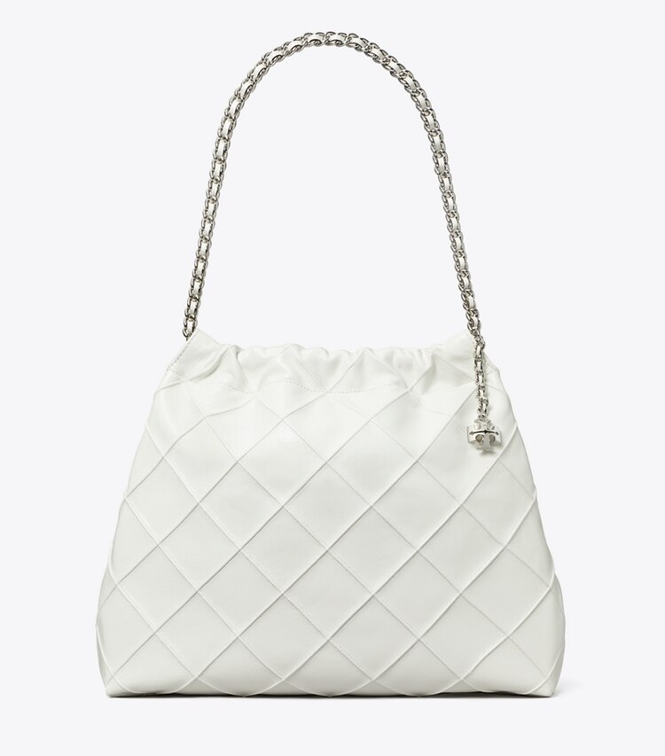 Tory Burch designer hobo bags Weiche Fleming Hobo Bag in Vintage-Optik in Blanc front