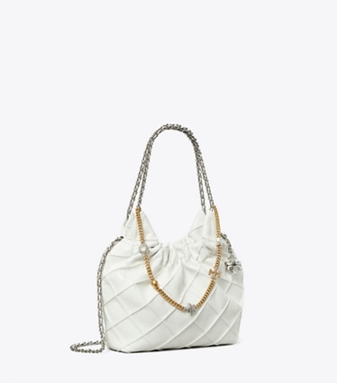 Tory Burch designer crossbody bags Weiche Fleming Mini Bag in Used-Optik mit Tunnelzug in Blanc angle