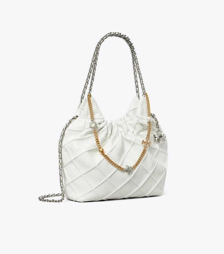 Tory Burch designer crossbody bags Weiche Fleming Mini Bag in Used-Optik mit Tunnelzug in Blanc angle