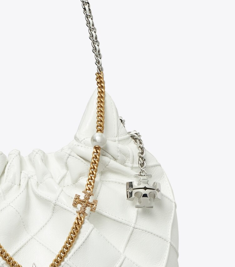 Tory Burch designer crossbody bags Weiche Fleming Mini Bag in Used-Optik mit Tunnelzug in Blanc detail