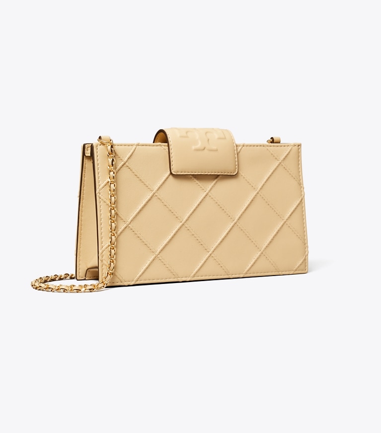Tory Burch designer kleine taschen Weiche Fleming Mini-Geldbörse mit Kettenriemen in Vanilla Soft Serve angle