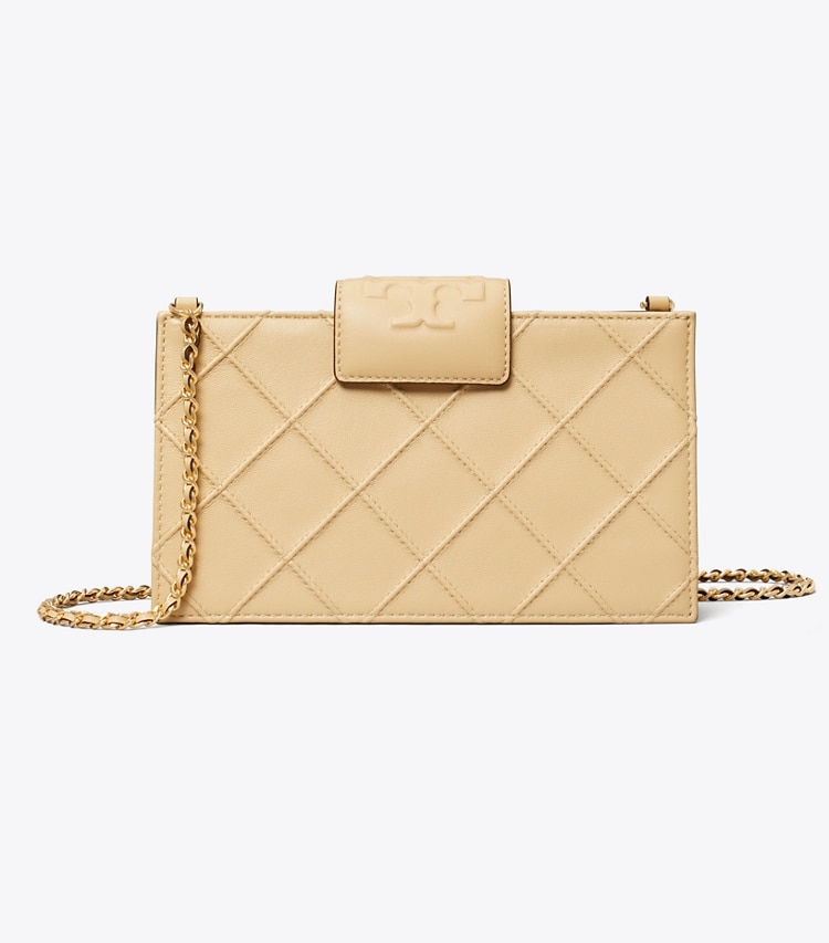 Tory Burch designer kleine taschen Weiche Fleming Mini-Geldbörse mit Kettenriemen in Vanilla Soft Serve front