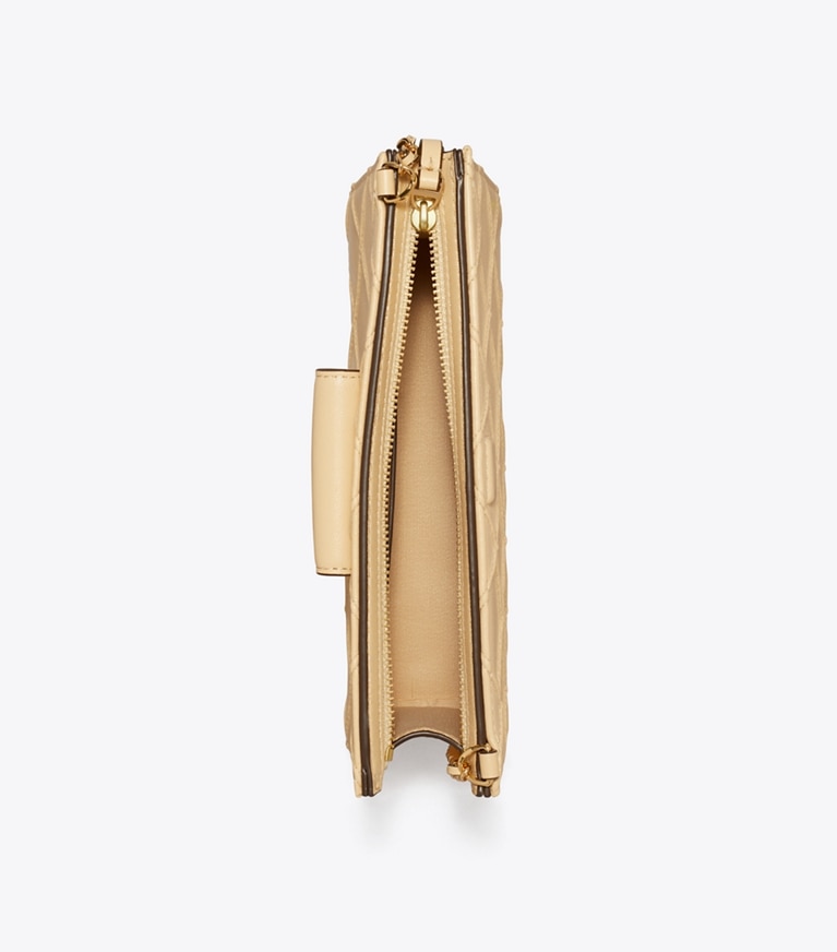 Tory Burch designer kleine taschen Weiche Fleming Mini-Geldbörse mit Kettenriemen in Vanilla Soft Serve angle