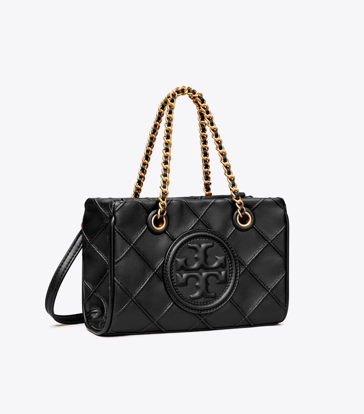 Tory Burch designer crossbody bags Weiche Fleming Mini Tote Bag mit Kettenriemen in Black angle