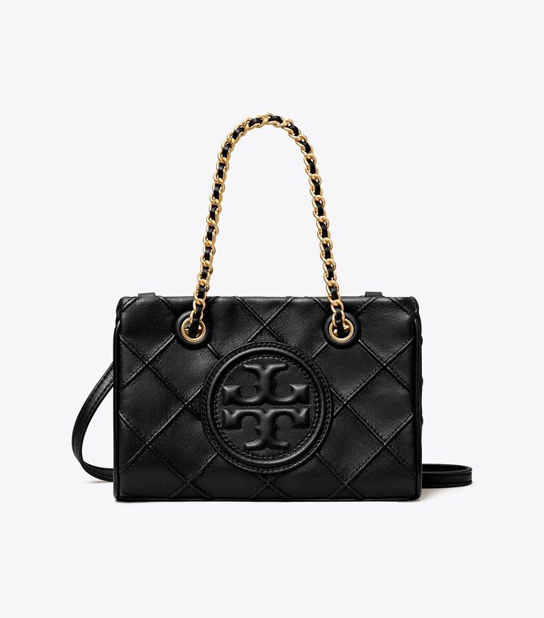Tory Burch designer crossbody bags Weiche Fleming Mini Tote Bag mit Kettenriemen in Black angle