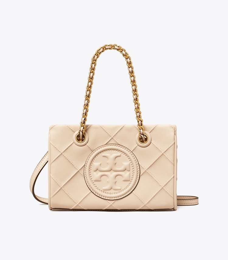 Tory Burch designer crossbody bags Weiche Fleming Mini Tote Bag mit Kettenriemen in New Cream front