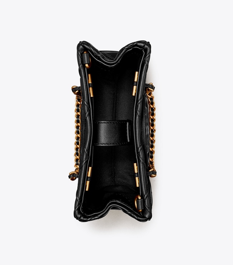 Tory Burch designer crossbody bags Weiche Fleming Mini Tote Bag mit Kettenriemen in Black angle
